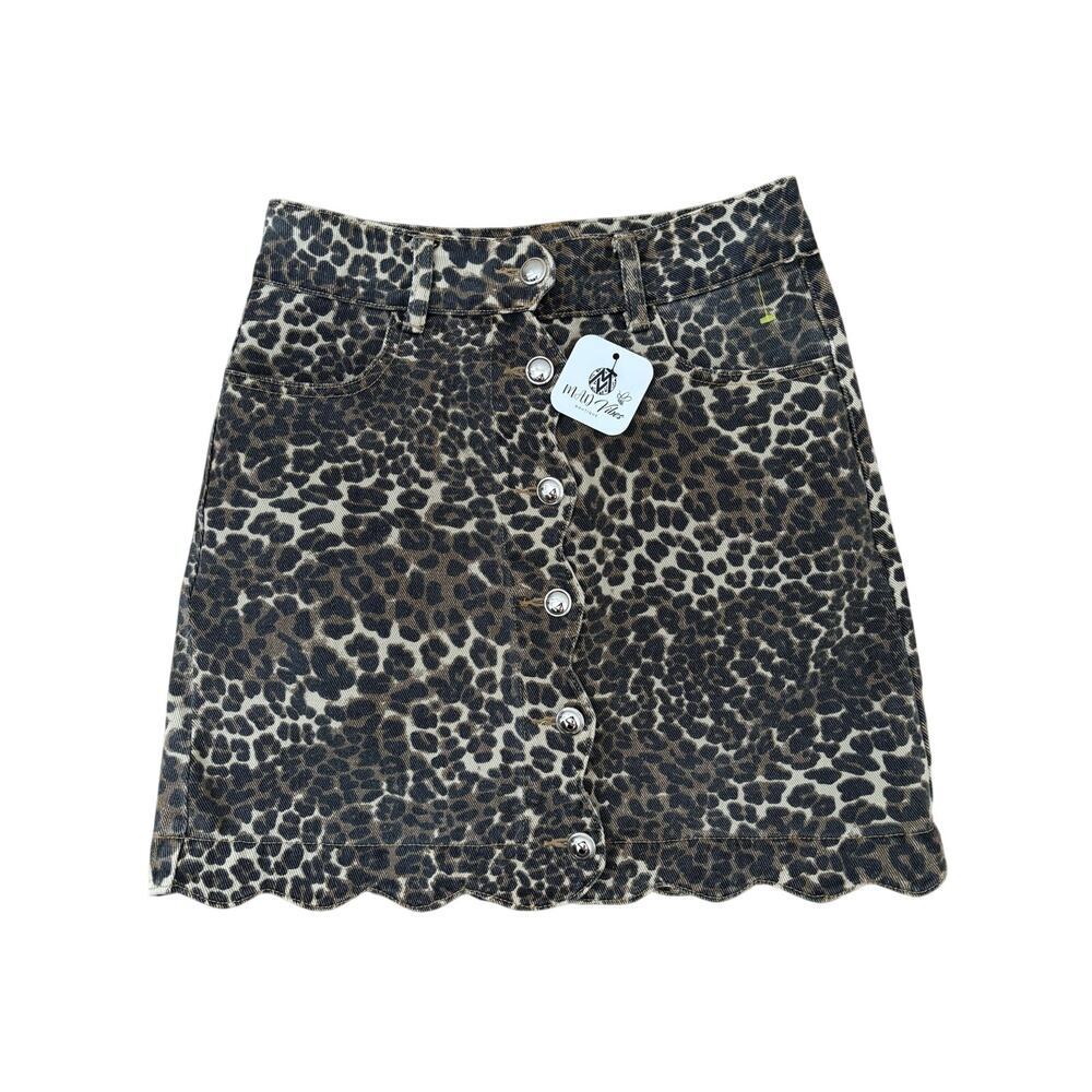 NWT Women’s Leopard Print Denim Mini Skirt Button Front Animal Print Size S - Picture 5 of 8